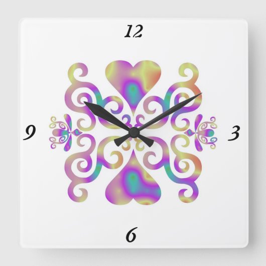 Horloge Carrée Rainbow Lily and Heart (Recto)