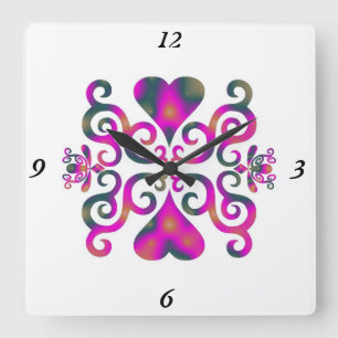 Horloge Carrée Rainbow Lily and Heart