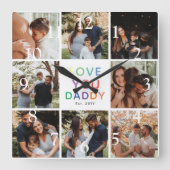 Horloge Carrée Rainbow 'LOVE YOU DADDY' Photo Collage Keepsaké (Recto)