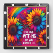 Horloge Carrée Rainbow Sunflower Wtf Life (Recto)