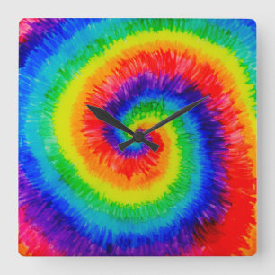 Horloge Carrée Rainbow Tie-Dye Alcohol