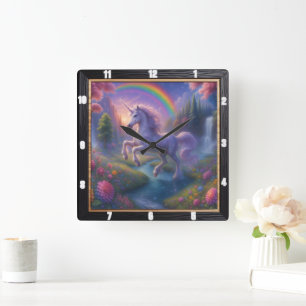 Horloge Carrée Rainbow Waterfall Dreamy Unicorn