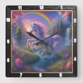 Horloge Carrée Rainbow Waterfall Dreamy Unicorn (Recto)