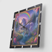 Horloge Carrée Rainbow Waterfall Dreamy Unicorn (Angle)