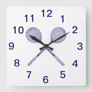 Horloge Carrée Raquettes De Squash Croisées Bleues