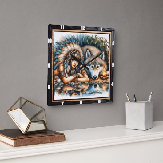 Horloge Carrée Rassemblement autochtone : Sagesse de pierre sacré (Bureau)