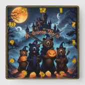 Horloge Carrée Rassemblement d'ours d'Halloween dans une forêt éf (Recto)