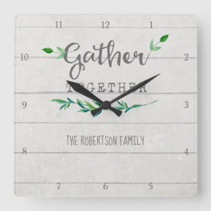 Horloge Carrée Rassemblement en bois de feuille simple de Shiplap