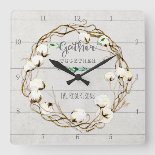 Horloge Carrée Rassemblement rustique en bois de Shiplap de ferme (Recto)