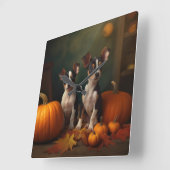 Horloge Carrée Rat Terrier Chiot Automne Citrouille délice (Angle)