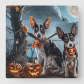 Horloge Carrée Rat Terrier Halloween Éffrayant (Recto)
