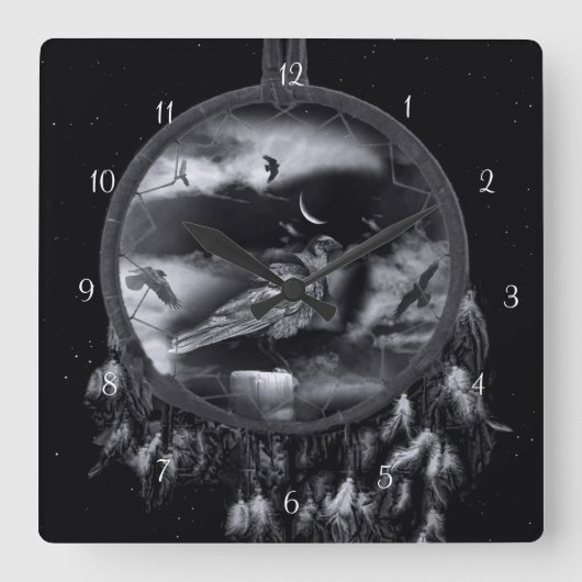 Horloge Carrée Ravens Crows dans Dreamcatcher Super Cool (Recto)
