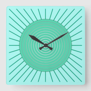 Horloge Carrée Rayon de soleil géométrique moderne - Aqua et ve