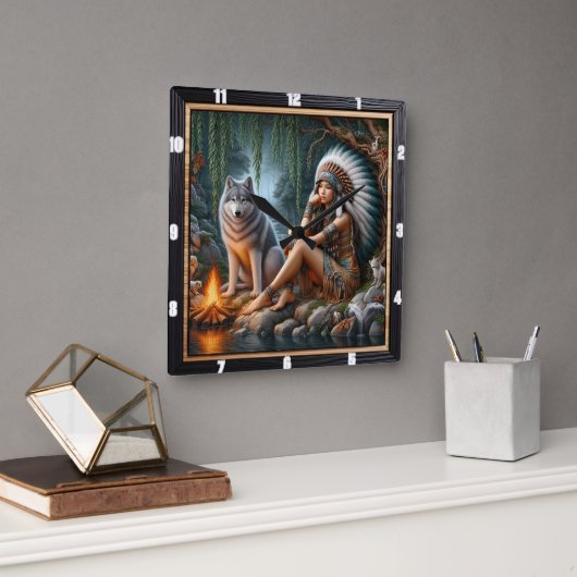 Horloge Carrée Rayonnement autochtone : Glade de forêt Chanson du (Bureau)