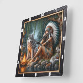 Horloge Carrée Rayonnement autochtone : Glade de forêt Chanson du (Angle)