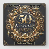 Horloge Carrée Rayonnement doré : 50 ans d'amour (Recto)