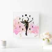 Horloge Carrée *~* Rays Crystals Or cosmique Black Goddess Moon (Maison)