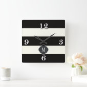 Horloge Carrée Rayure noire et blanche (Maison)