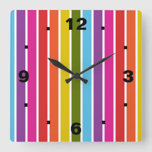 Horloge Carrée Rayures arc-en-ciel