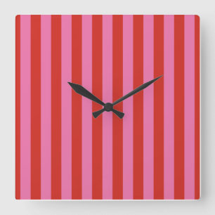 Horloge Carrée Rayures audacieuses de rose et de rouge de la mais
