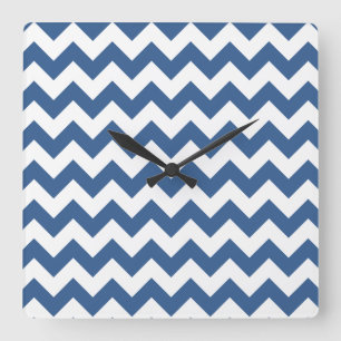 Horloge Carrée Rayures Chevron Bleu Moderne