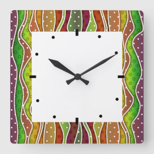 HORLOGE CARRÉE RAYURES D'AUTOMNE