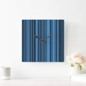 Horloge Carrée Rayures Noir Bleu (Maison)
