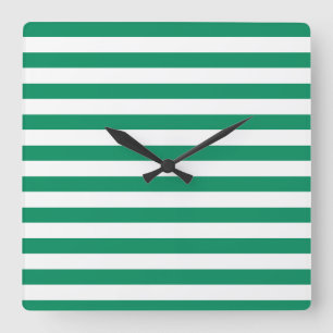 Horloge Carrée Rayures Vert et blanc Personnalisable