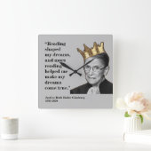 Horloge Carrée RBG, Citation de lecture, gris (Maison)