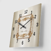 Horloge Carrée Rectangle Orné de Fleurs de Diamant Dorées Brillan (Angle)
