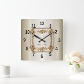 Horloge Carrée Rectangle Orné de Fleurs Diamantées Dorées Brillan (Maison)