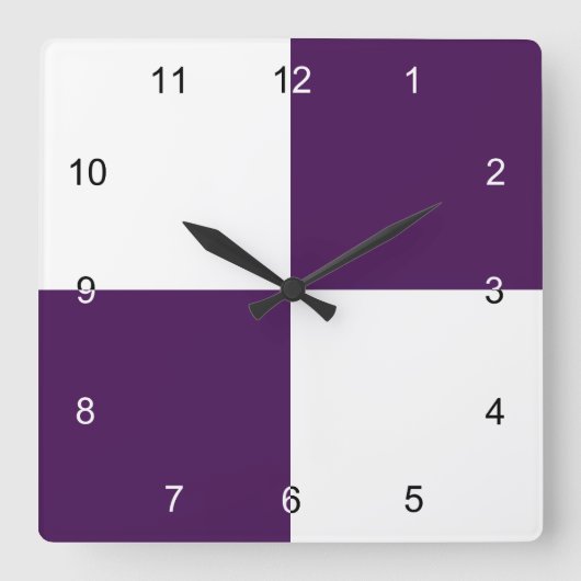 Horloge Carrée Rectangles royales violettes et blanches (Recto)