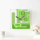 Horloge Carrée Rectangles stylisées vert/blanc (Maison)