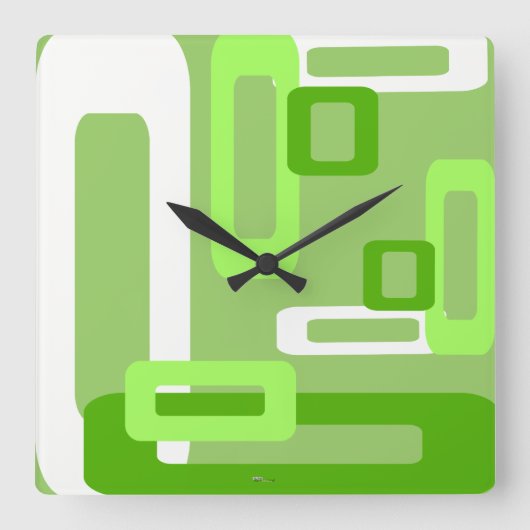 Horloge Carrée Rectangles stylisées vert/blanc (Recto)