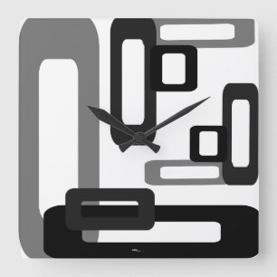 Horloge Carrée Rectangles stylisés gris/noir