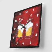 Horloge Carrée Red Abstract modern with Beer Mugs (Angle)