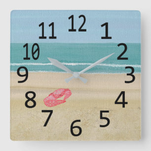 Horloge Carrée Red Abstract Sand Crab Beach