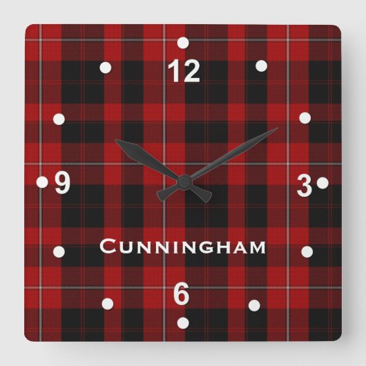 Horloge Carrée Red and Black Cunningham Tartan Plaid Clock (Recto)