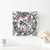 Horloge Carrée Red and Black, Quilting, Patchwork, Rustic, Modern (Maison)