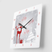Horloge Carrée Red and Gray Ho Ho Ho Christmas Clock with Deer (Angle)
