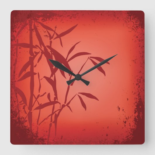 Horloge Carrée Red bamboo grunge square clock (Recto)