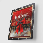 Horloge Carrée Red Bow Welcome Christmas (Angle)