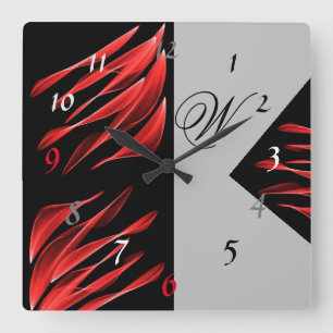 Horloge Carrée Red Brush Shades Black Pattern