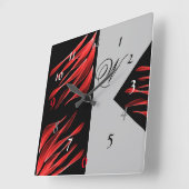Horloge Carrée Red Brush Shades Black Pattern (Angle)