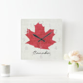 Horloge Carrée red Canadian maple leaf clock (Maison)