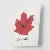 Horloge Carrée red Canadian maple leaf clock (Angle)