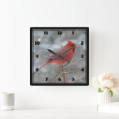Horloge Carrée Red cardinal en hiver (Maison)