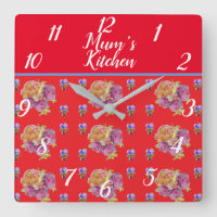 Red Floral Shabby Chic Rose Rose Mums Cuisine Sq