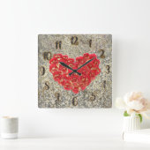 Horloge Carrée Red & Gold Heart Glam Rustic Love Rustic Valentine (Maison)