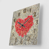 Horloge Carrée Red & Gold Heart Glam Rustic Love Rustic Valentine (Angle)